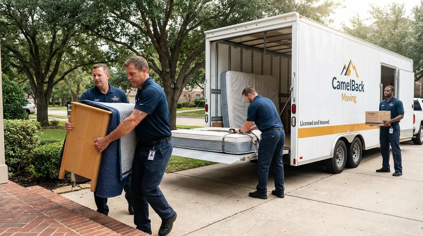 Crew loading residential truck for cross-state move from Black River Falls, WI