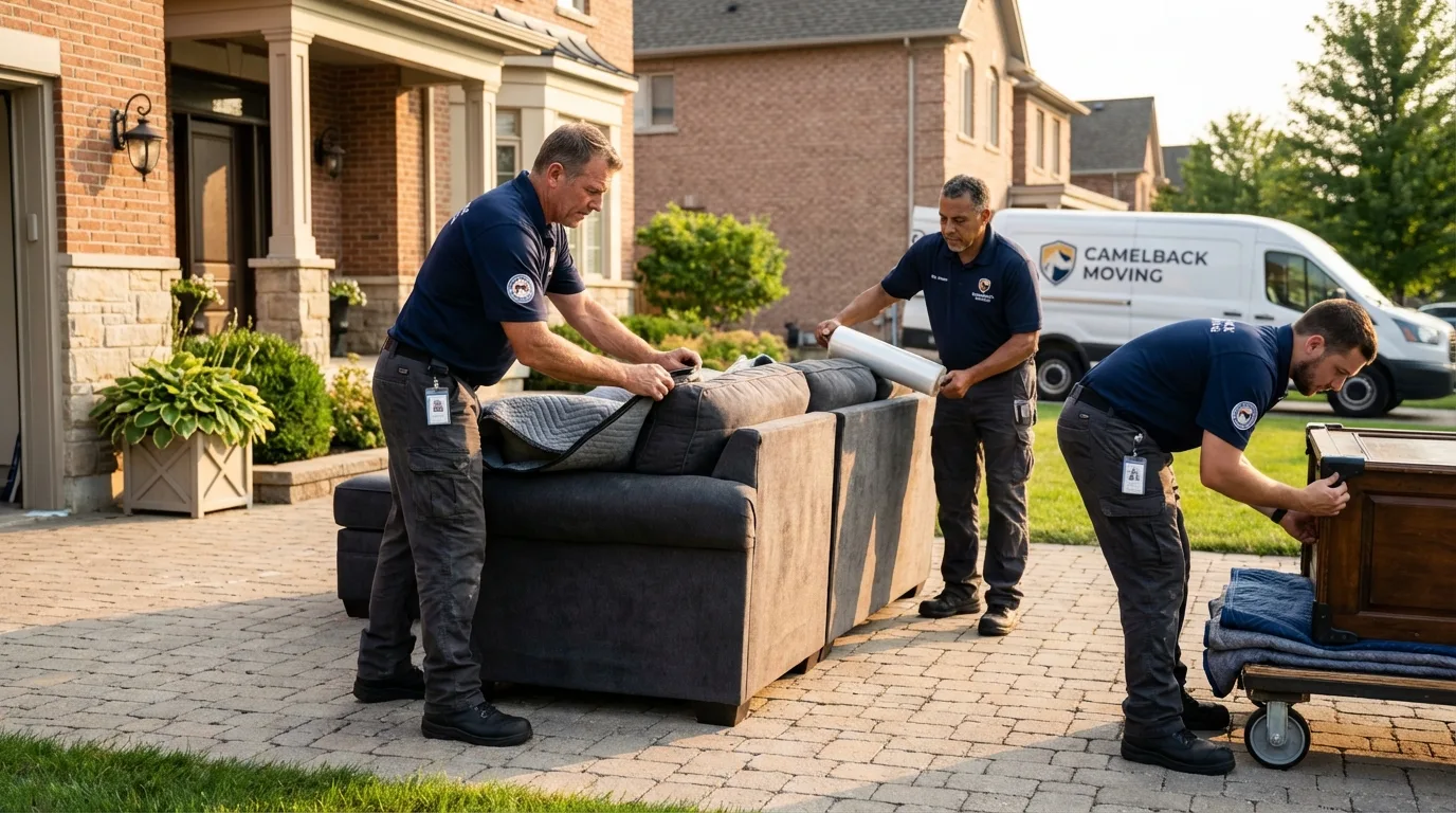 Large estate moving crew wrapping furniture in Black River Falls, WI