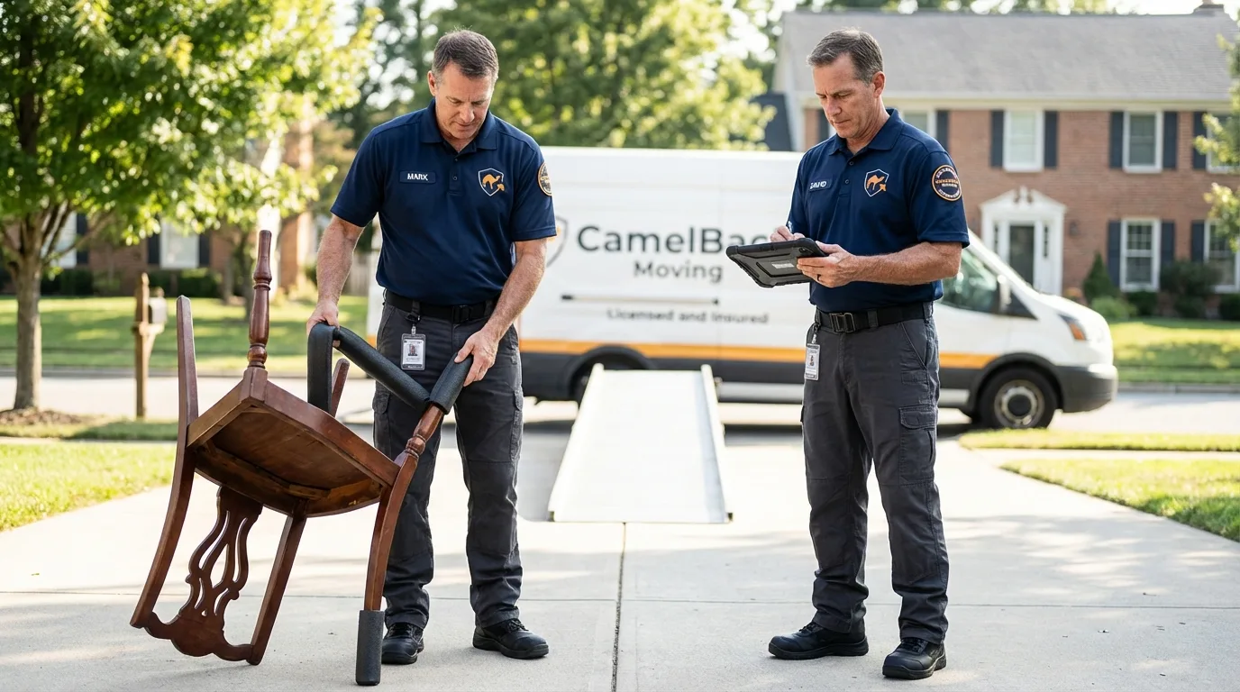 Movers inspecting furniture for damage prevention before loading in Black River Falls, WI