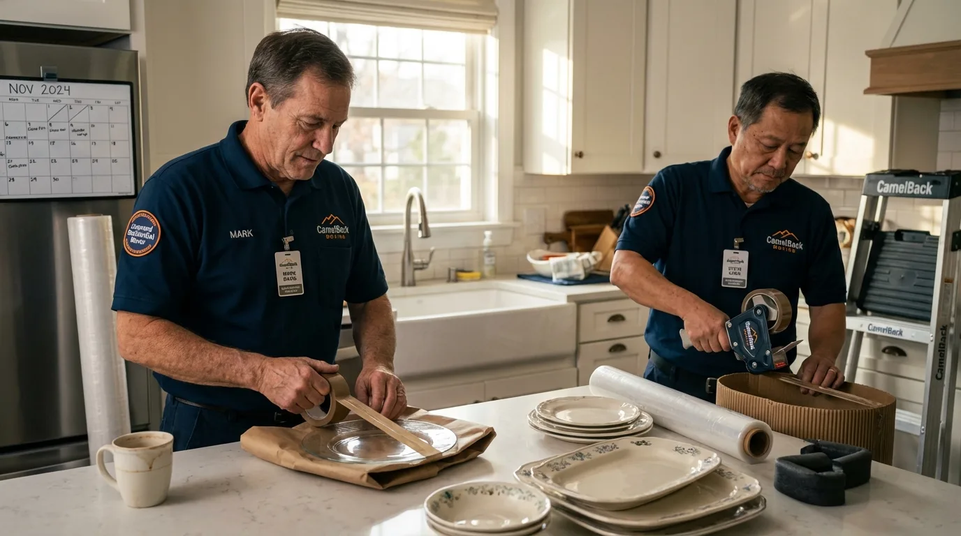 Professional crew packing kitchen dishware in Black River Falls, WI